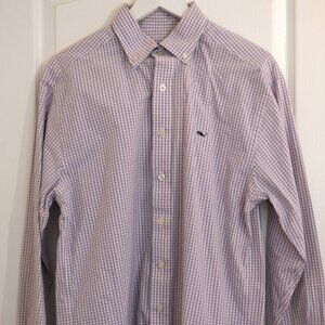 Vineyard Vines Pink & Blue Plaid Button Classic Fit Whale Shirt, Size Medium